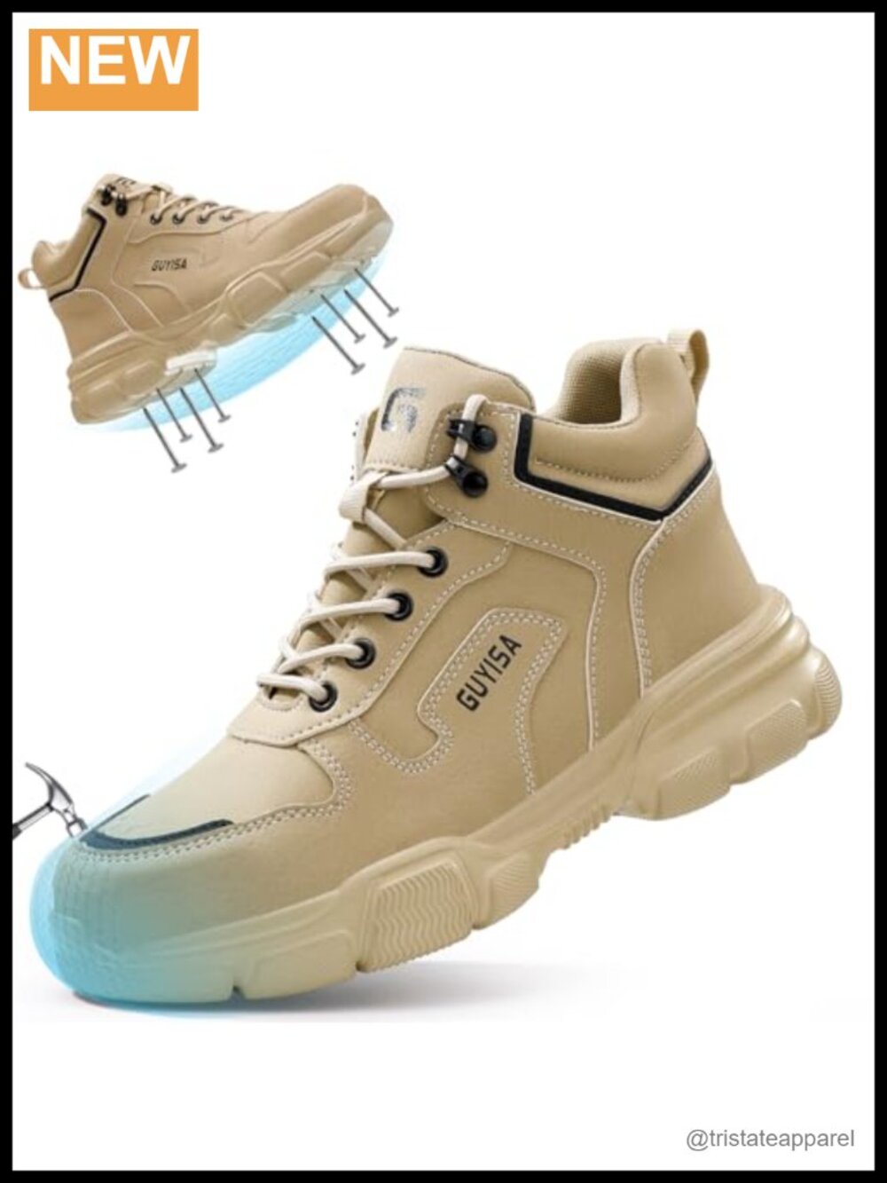 Men's Steel Toe Work Boots Puncture Resistant Waterproof Safety Shoes